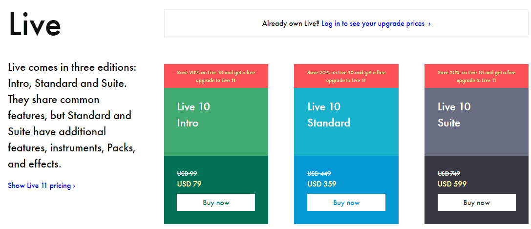 Ableton Live pricing