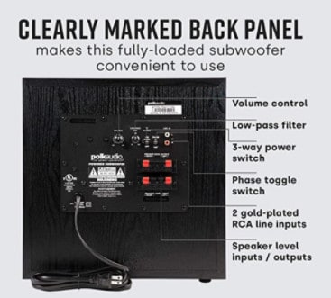 Polk Audio PSW10 10" Powered Subwoofer connections