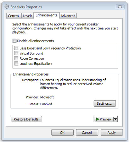 Enhancement option in speakers 