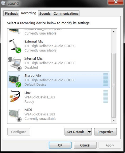 Go to the Recording tab and right-click Stereo mix 