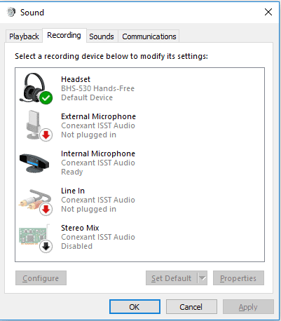 Recording tab under sound settings 