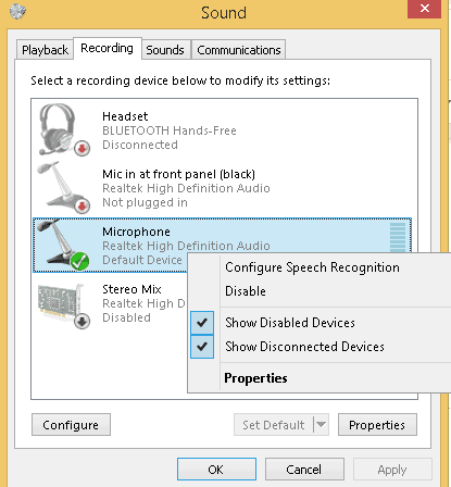 Right Click on the microphone you're using to record