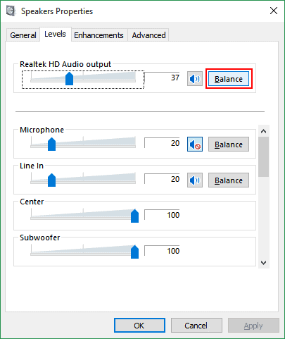Sound level balance