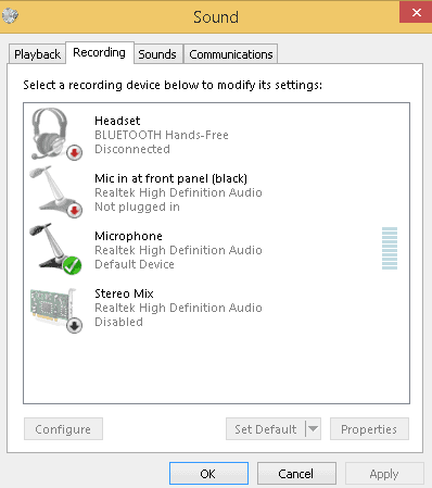 Sound - recording settings