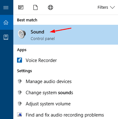 Sound settings in Windows 10