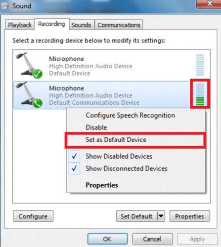 Check microphone settings on driver