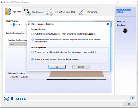 Device advanced settings - Realtek