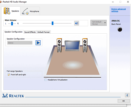 Realtek HD audio manager.