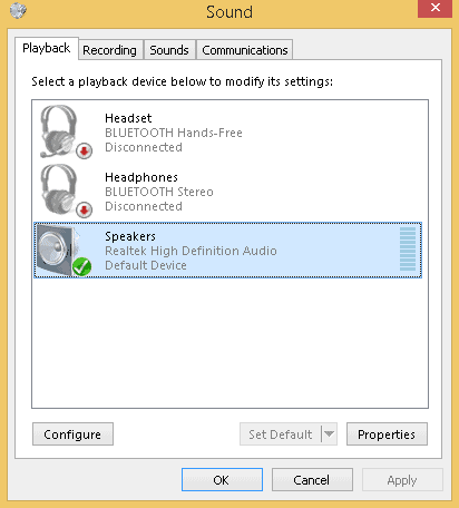 Right-click on speakers and set as default device