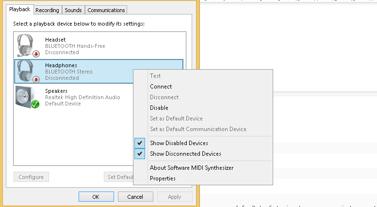 Setting the headphones as default communication device