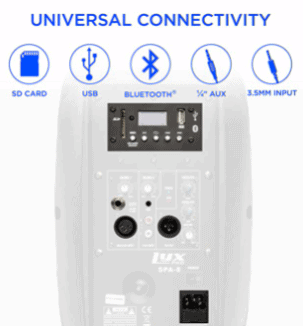 LyxPro SPA-8-8 Compact Portable PA System Connectivity
