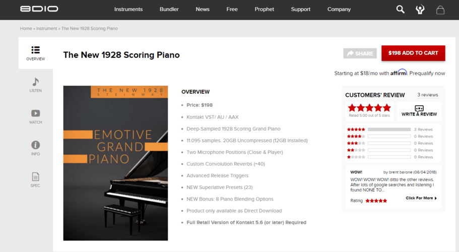 The 1928 Scoring Piano by 8Dio