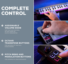 Alesis Qmini Portable 32 Key USB MIDI Keyboard Controls