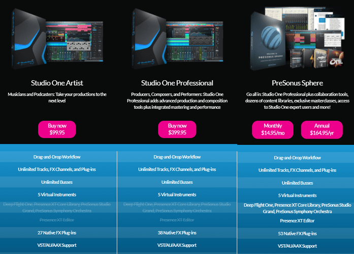 Studio one pricing