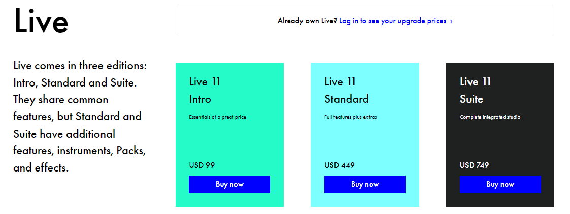 Ableton Live pricing
