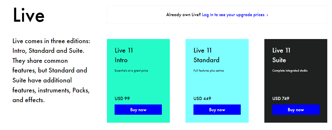 Ableton Live pricing