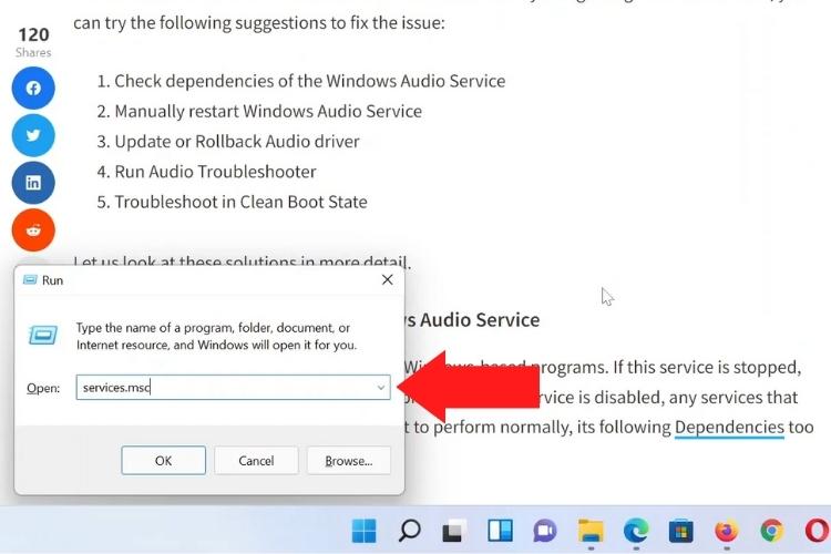 Restart the windows audio service